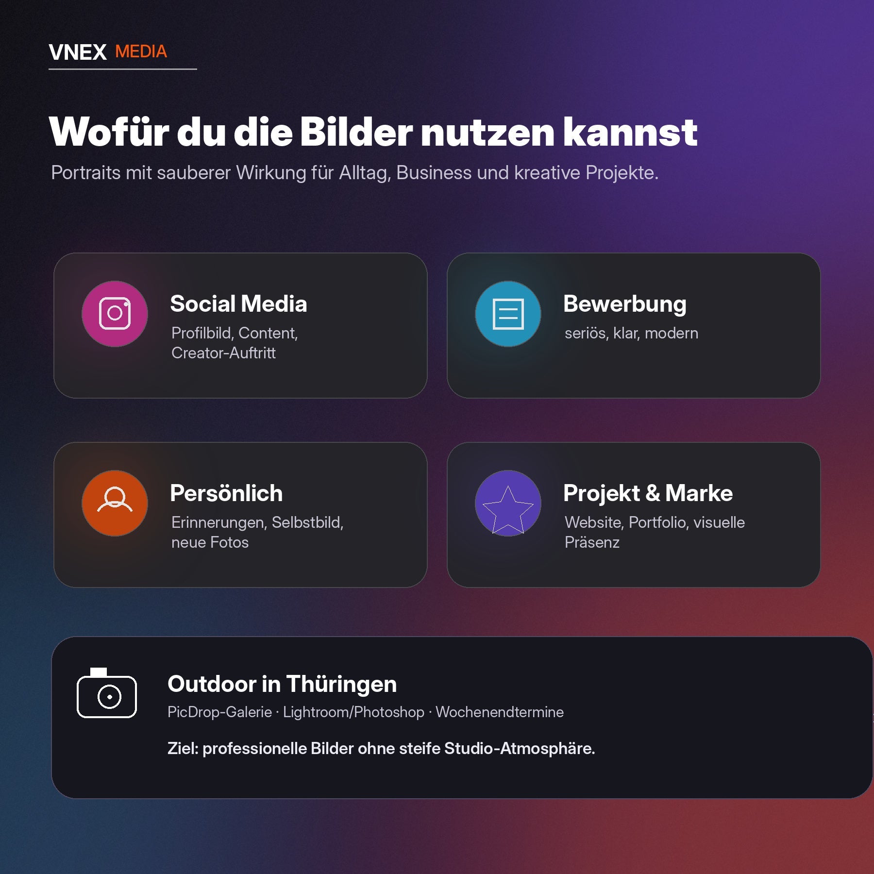 Nutzungsfälle Portraitshooting Social Media Bewerbung persönliche Projekte Outdoor Thüringen – VNEX Media