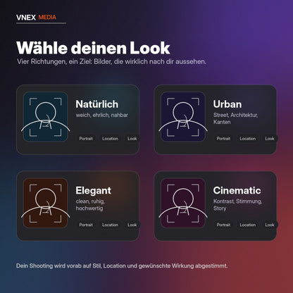 Portraitshooting Stilrichtungen natürlich urban elegant cinematic – VNEX Media