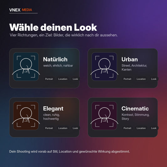 Portraitshooting Stilrichtungen natürlich urban elegant cinematic – VNEX Media